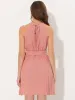 Sleeveless Solid Halter Neck Belted Pleated Mini Dress sold by Allegra K