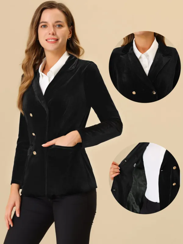 Casual Blazers Work Office Double Breasted Velvet Suit Jacket sold by Allegra K