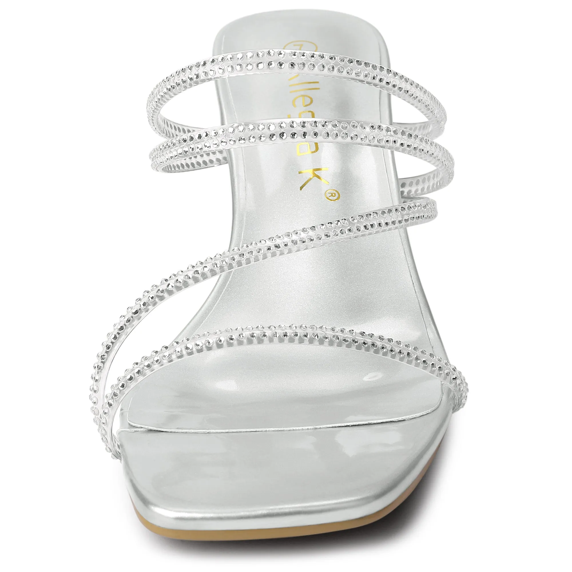 Square Toe Rhinestone Strappy Kitten Heel Slide Sandals sold by Allegra K product image thumbnail 3