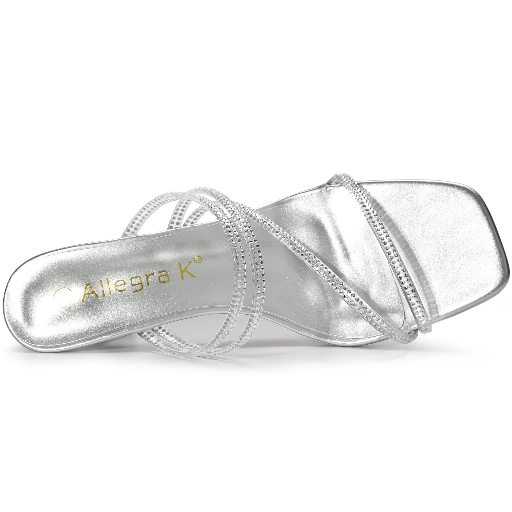 Square Toe Rhinestone Strappy Kitten Heel Slide Sandals sold by Allegra K product image thumbnail 5