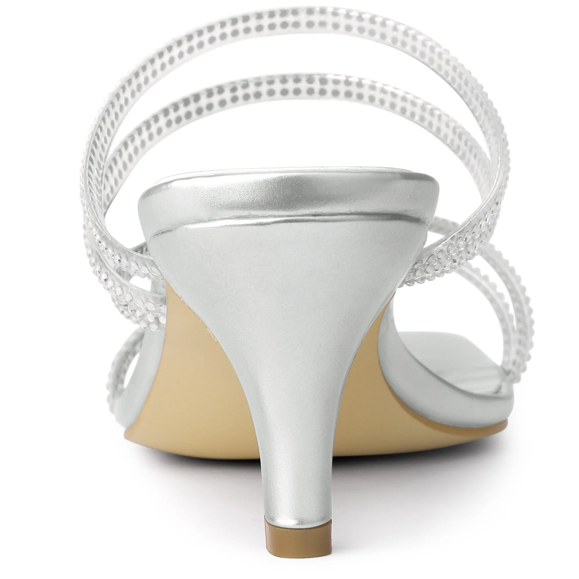 Square Toe Rhinestone Strappy Kitten Heel Slide Sandals sold by Allegra K product image thumbnail 4