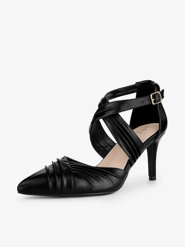 Women's Slouches Cross Strap Pointed Toe Stiletto Heels Pumps sold by Allegra K