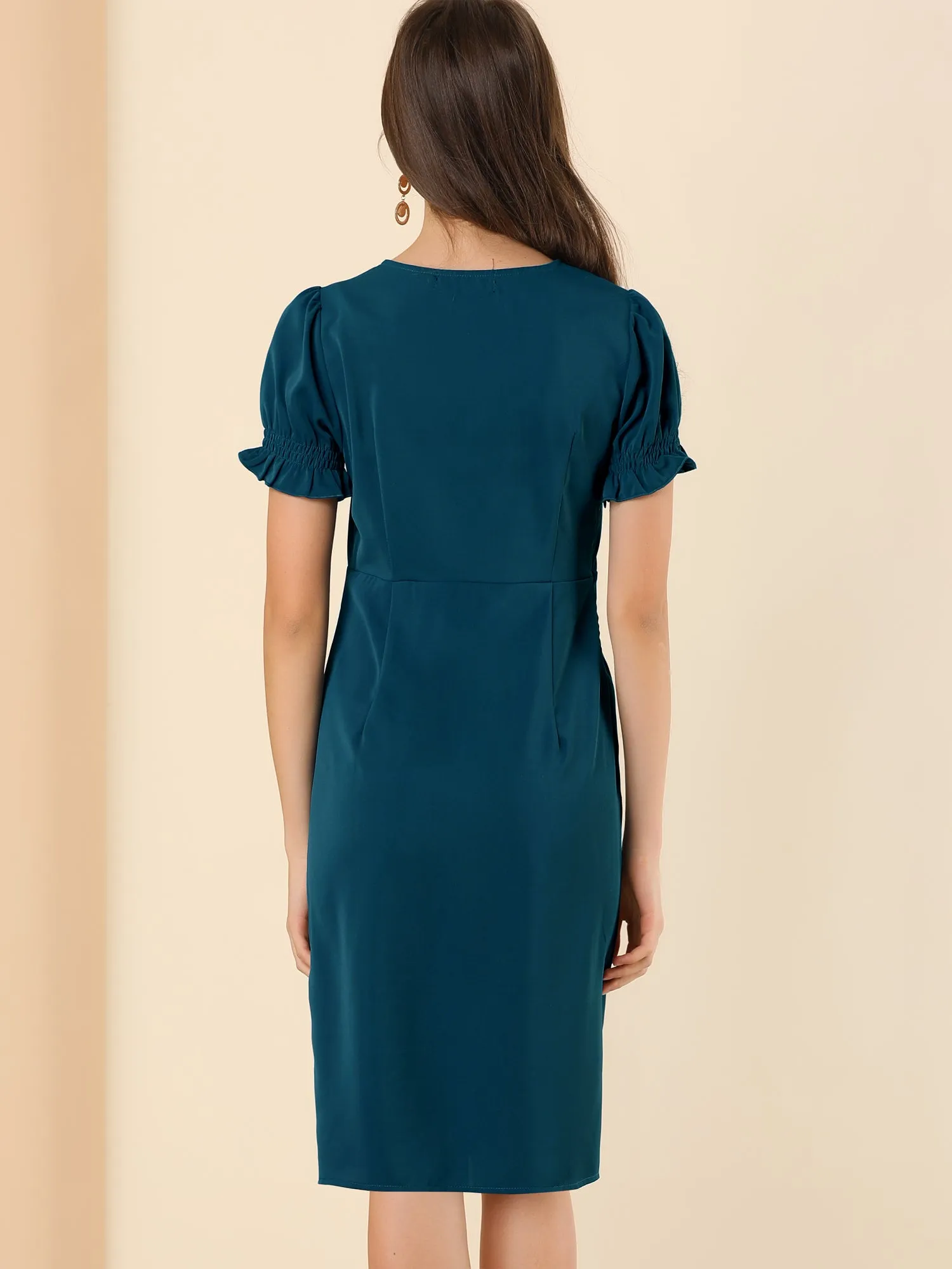 Casual V Neck A-Line Summer Short Puff Sleeve Dress sold by Allegra K product image thumbnail 5