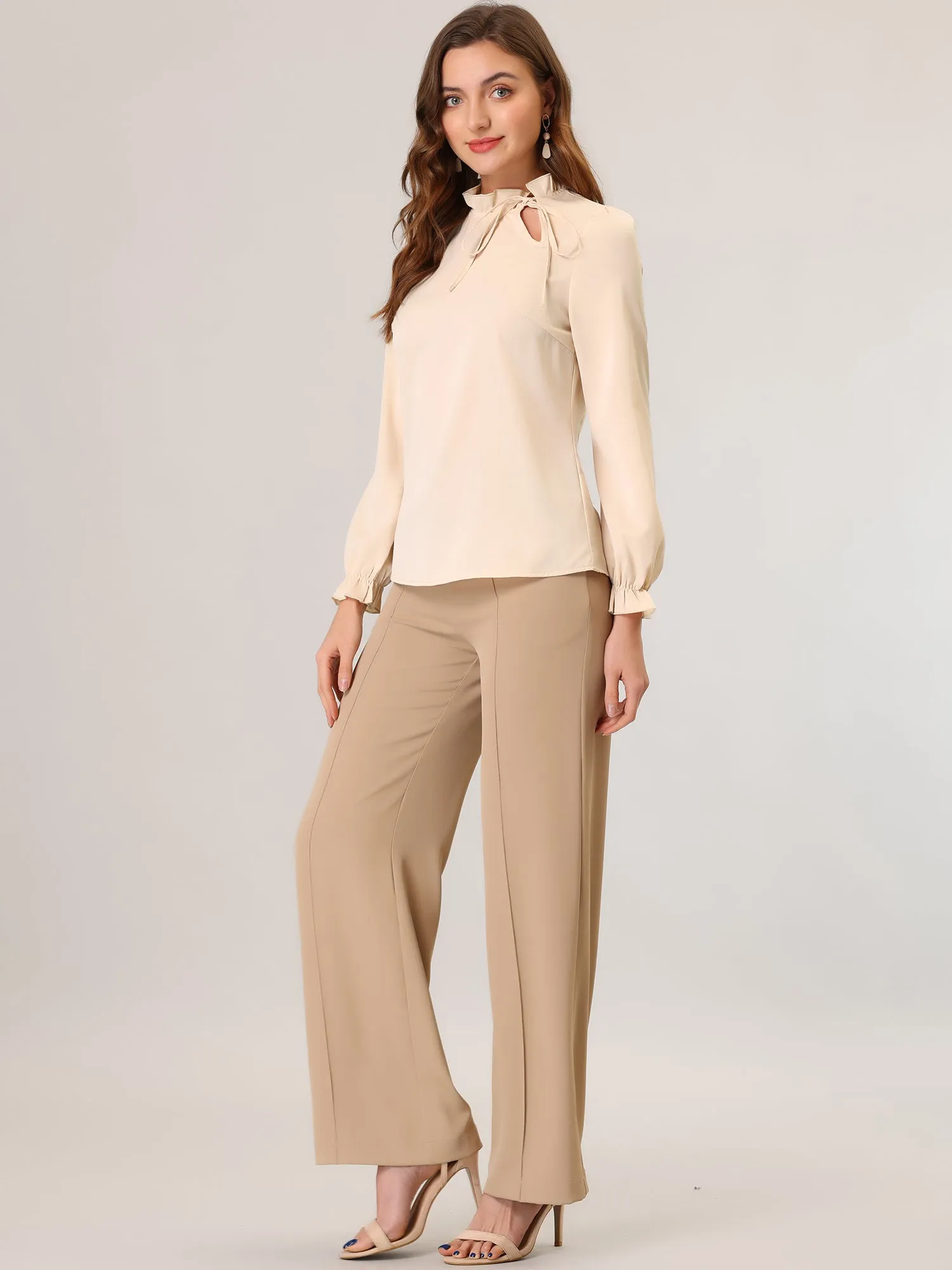 Elegant Long Sleeve Blouse Ruffle Tie Neck Business Work Top sold by Allegra K product image thumbnail 2