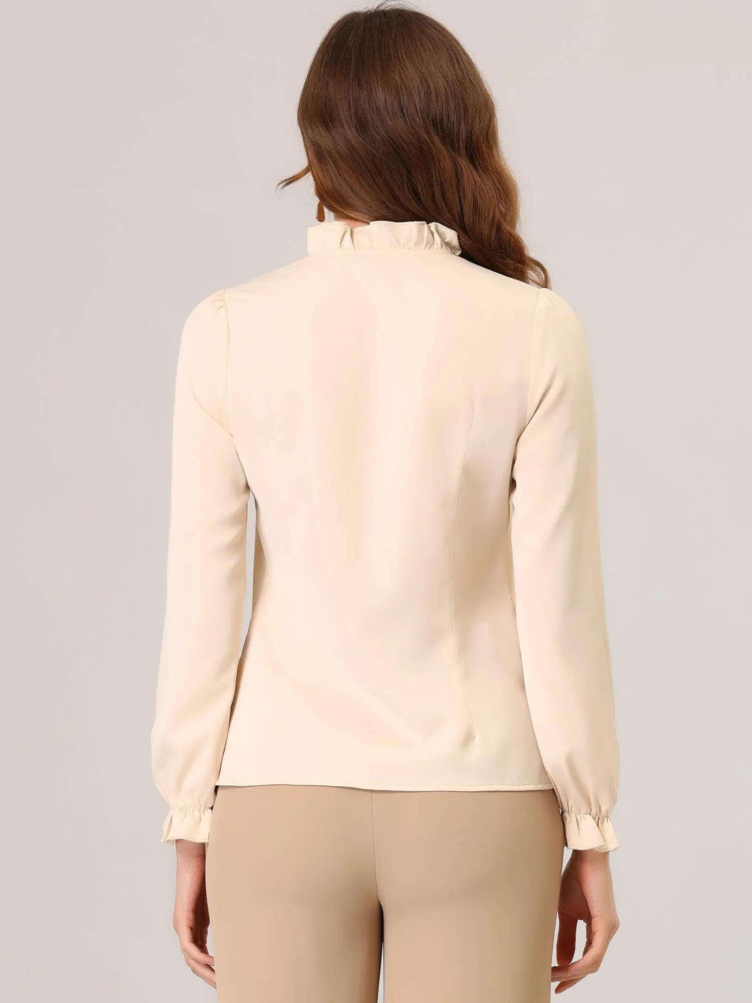 Elegant Long Sleeve Blouse Ruffle Tie Neck Business Work Top sold by Allegra K product image thumbnail 3