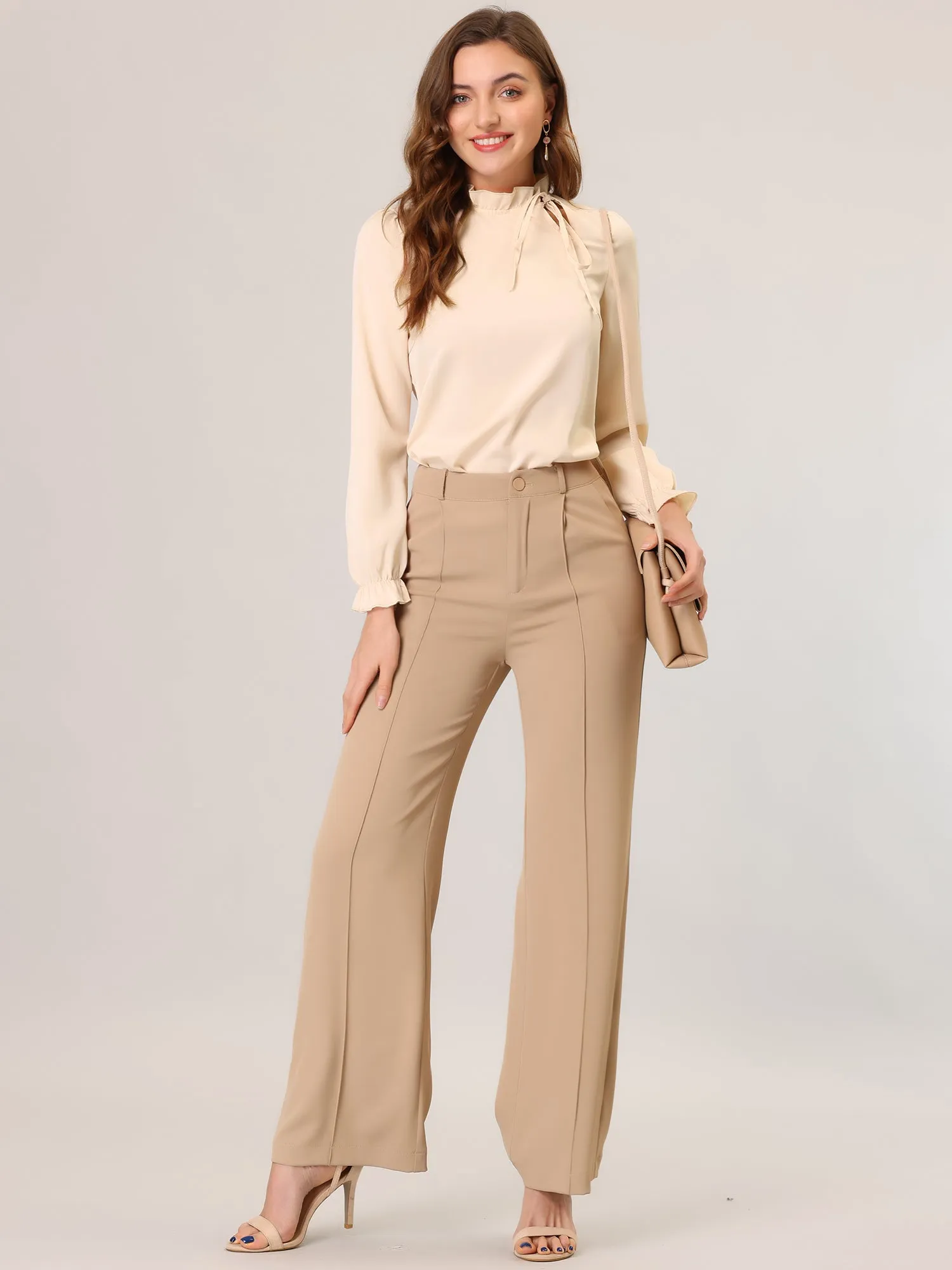 Elegant Long Sleeve Blouse Ruffle Tie Neck Business Work Top sold by Allegra K