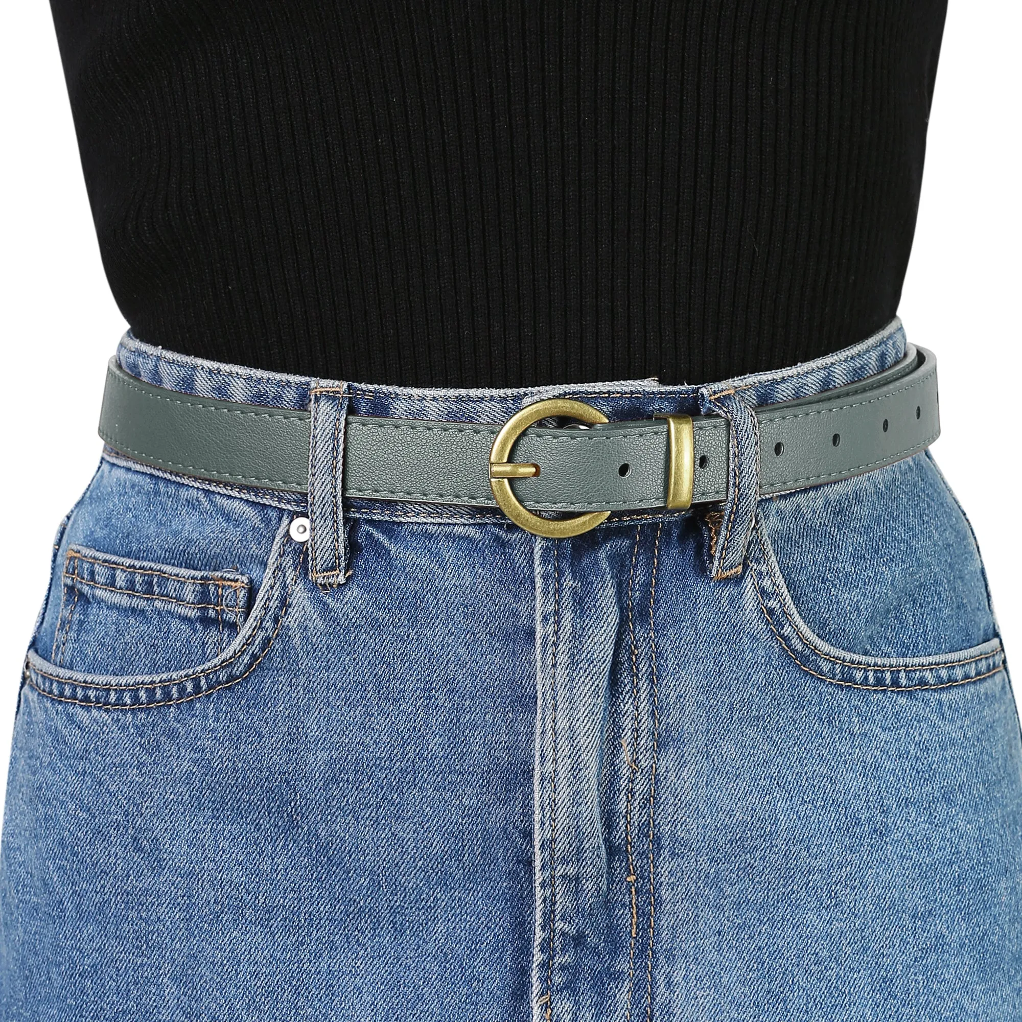 PU Leather Bronze Metal Pin Buckle Thin Waist Jeans Dress Belts sold by Allegra K product image thumbnail 4