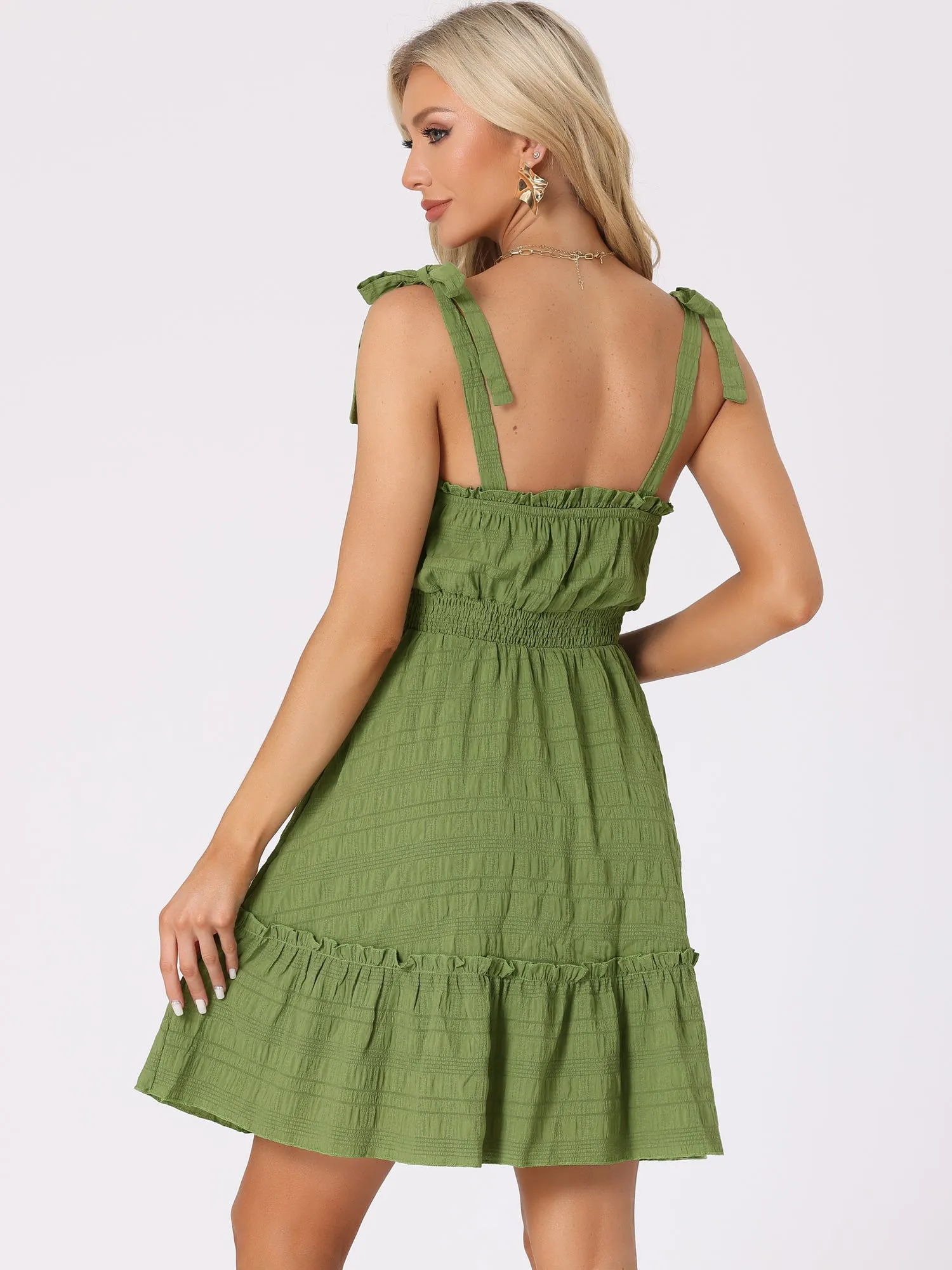 Tie Strap Sleeveless Smocked Waist A-Line Sundress Dress sold by Allegra K product image thumbnail 3