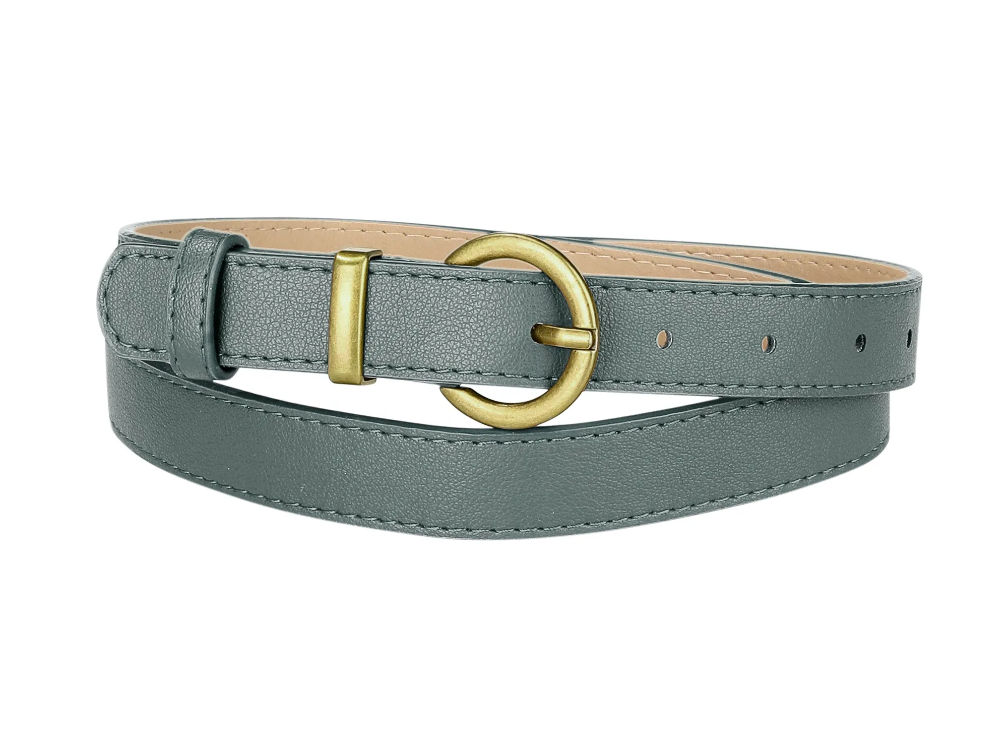 PU Leather Bronze Metal Pin Buckle Thin Waist Jeans Dress Belts sold by Allegra K