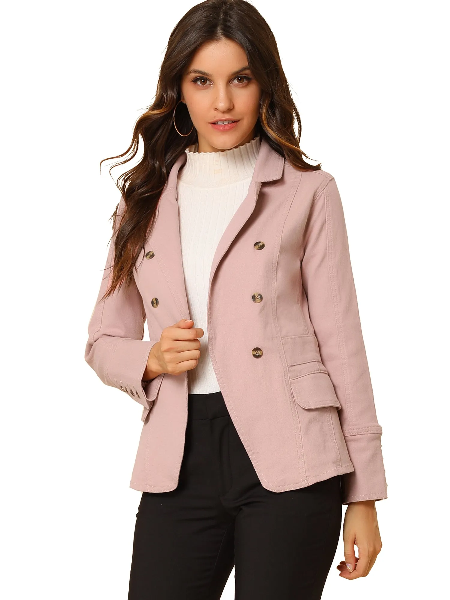 Notched Lapel Long Sleeve Pockets Denim Blazer Jean Jacket sold by Allegra K product image thumbnail 5