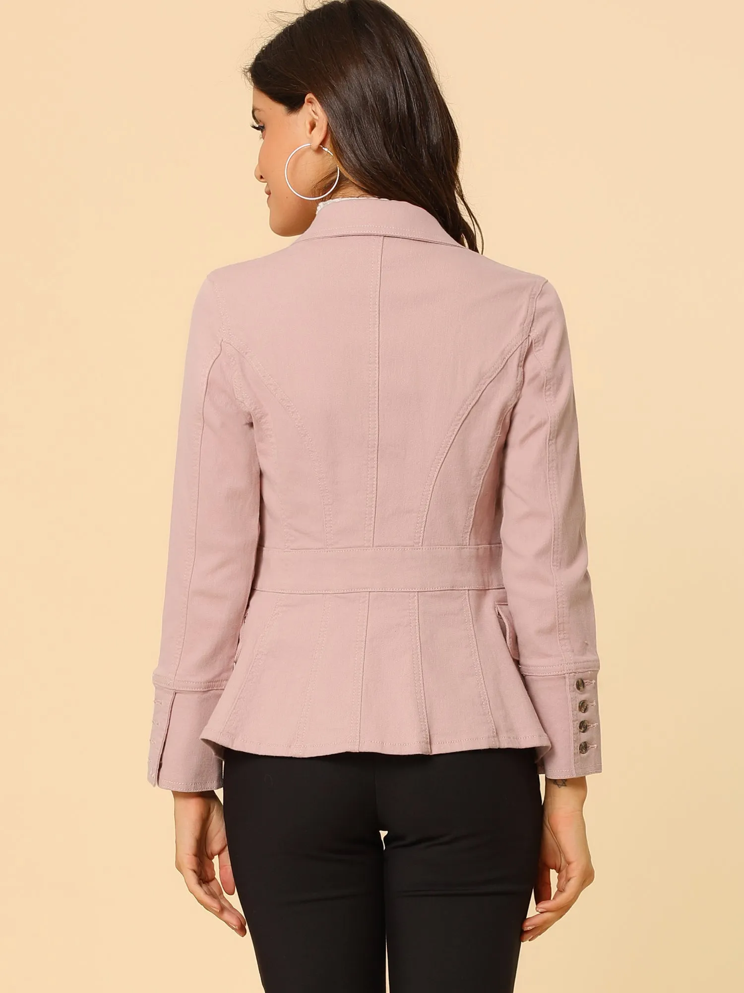 Notched Lapel Long Sleeve Pockets Denim Blazer Jean Jacket sold by Allegra K product image thumbnail 4