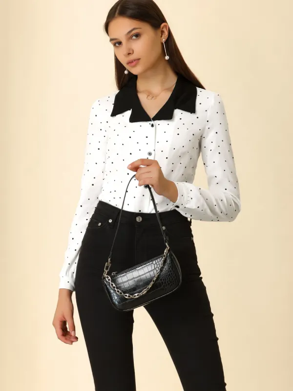 Vintage Contrast Collar Button UP Polka Dots Shirt sold by Allegra K