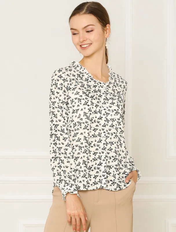 Floral Button Down Shirt Ruffle Long Sleeve Spring Top Blouse sold by Allegra K