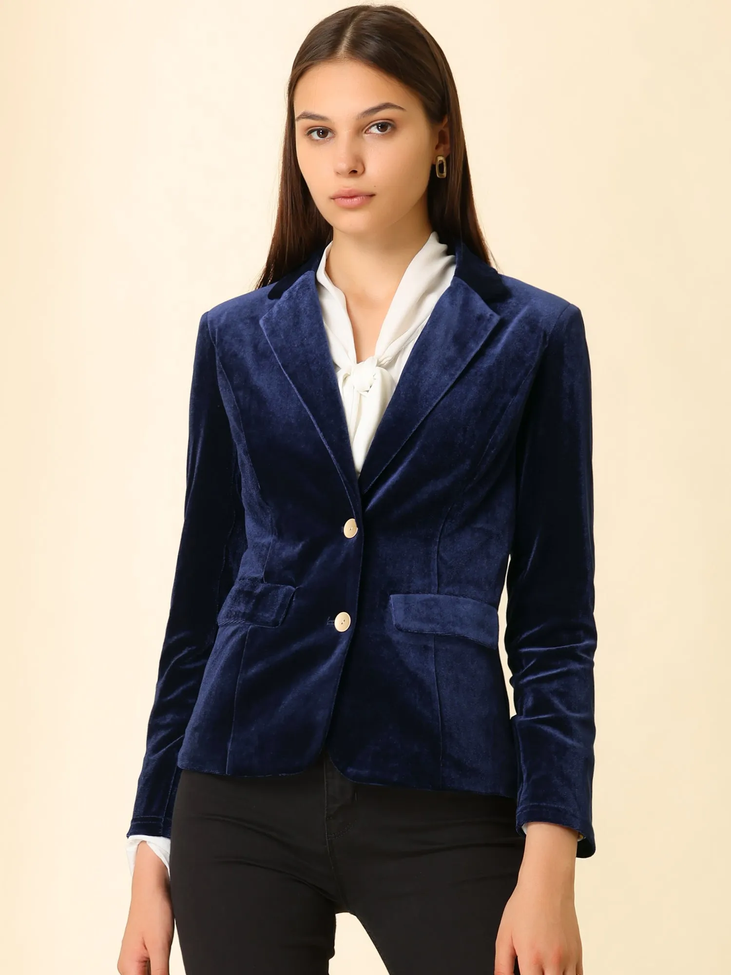 Notched Lapel Vintage Office Button Front Velvet Blazer sold by Allegra K product image thumbnail 2