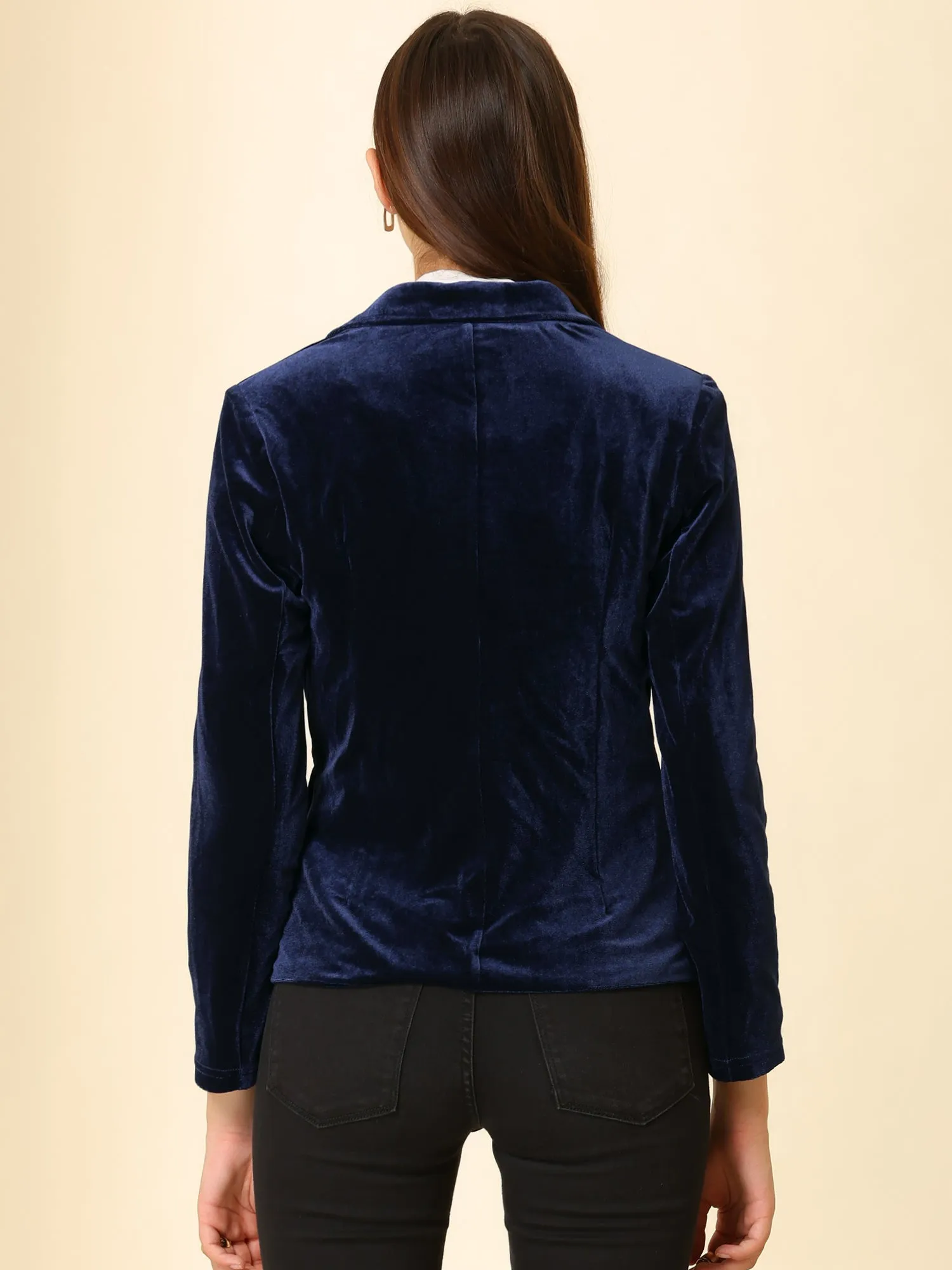 Notched Lapel Vintage Office Button Front Velvet Blazer sold by Allegra K product image thumbnail 4