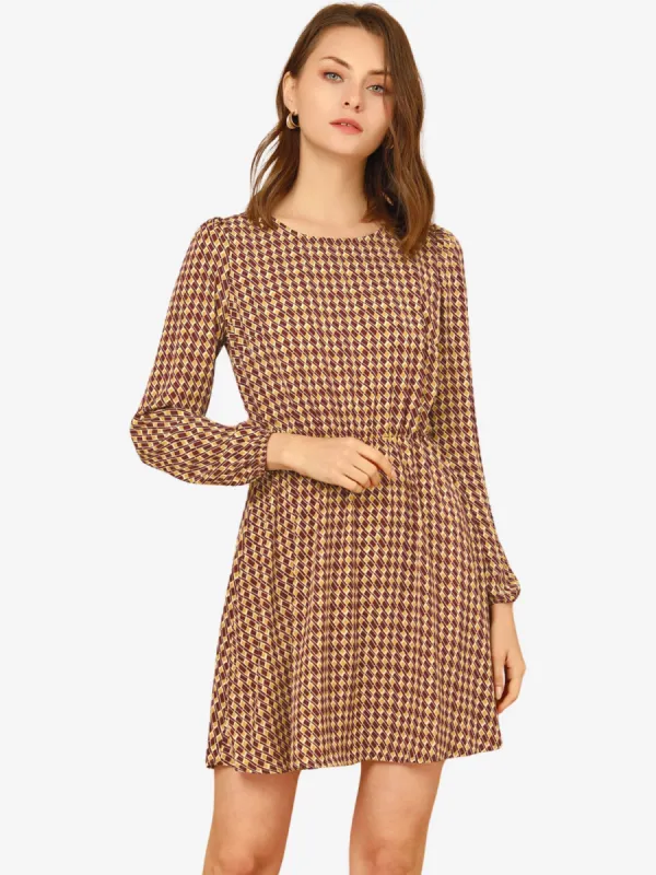 Swing Elastic Waist Buttons Back Plaid Printed Long Sleeve Dress sold by Allegra K