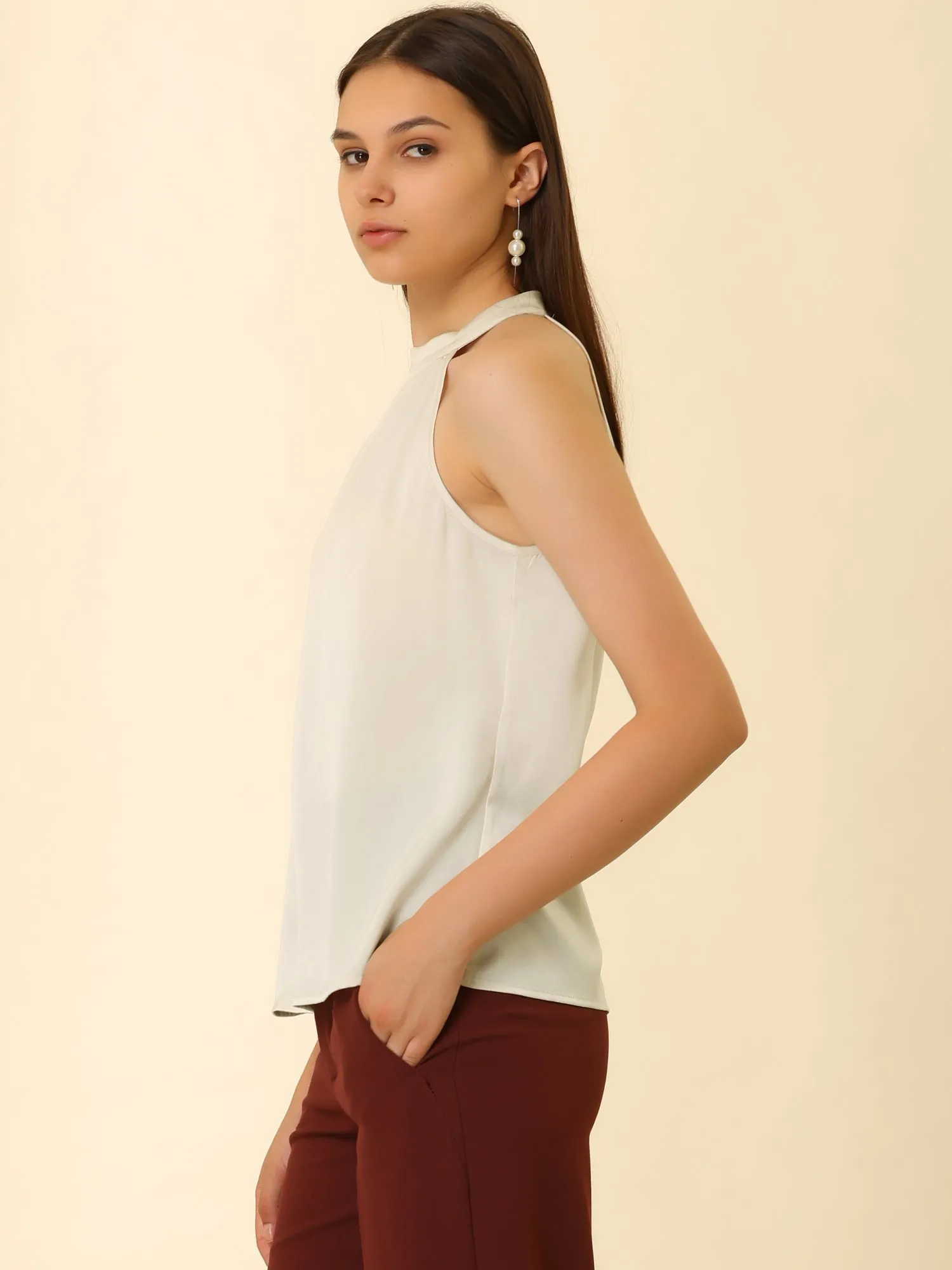 Satin Keyhole Back Sleeveless Halter Tank Tops sold by Allegra K product image thumbnail 4