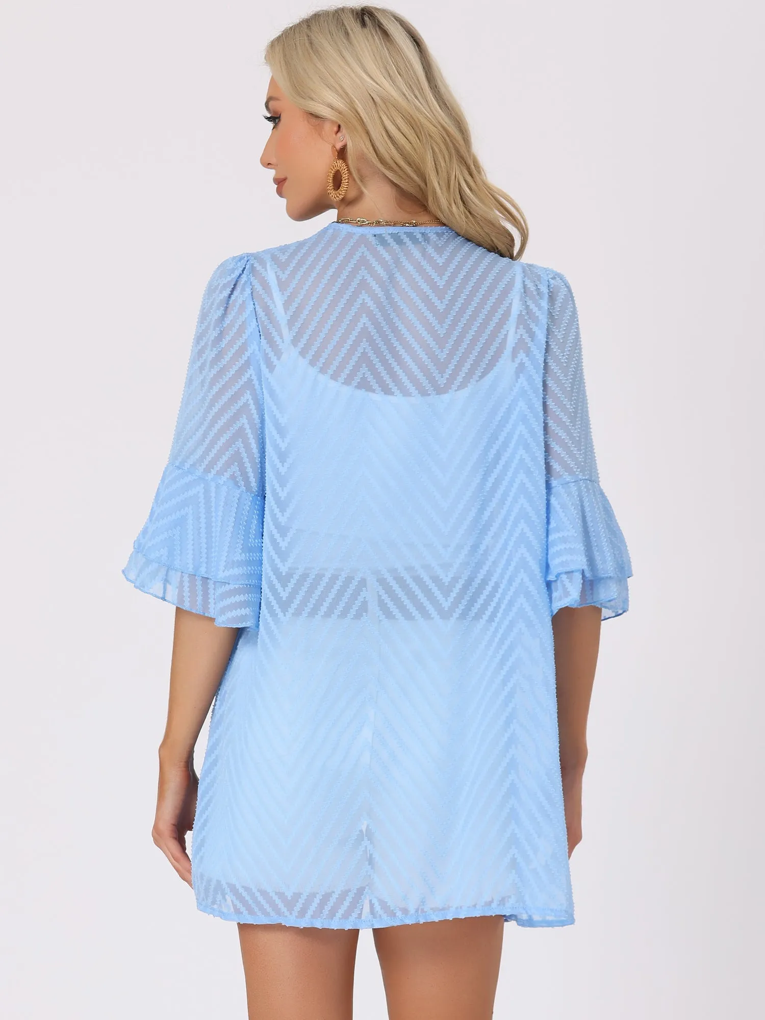 Ruffle Bell Sleeves Textured Sheer Summer Beach Cover Up sold by Allegra K product image thumbnail 3