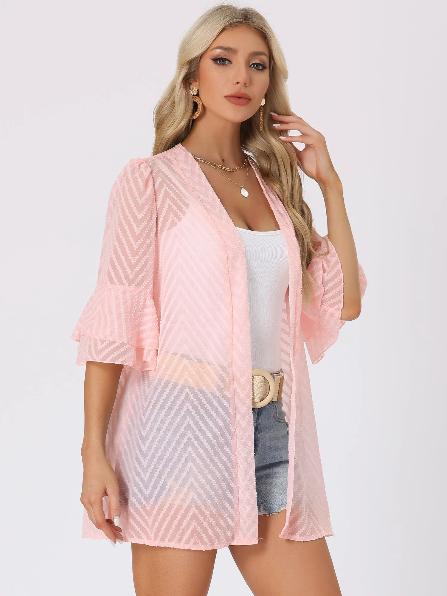 Ruffle Bell Sleeves Textured Sheer Summer Beach Cover Up sold by Allegra K product image thumbnail 5