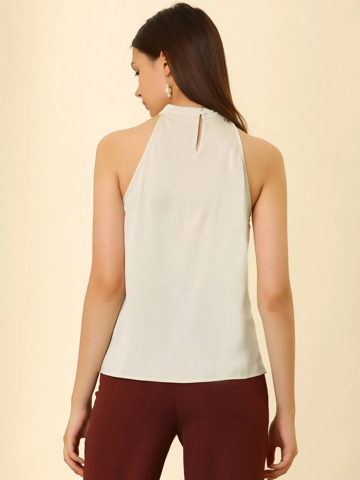 Satin Keyhole Back Sleeveless Halter Tank Tops sold by Allegra K product image thumbnail 5