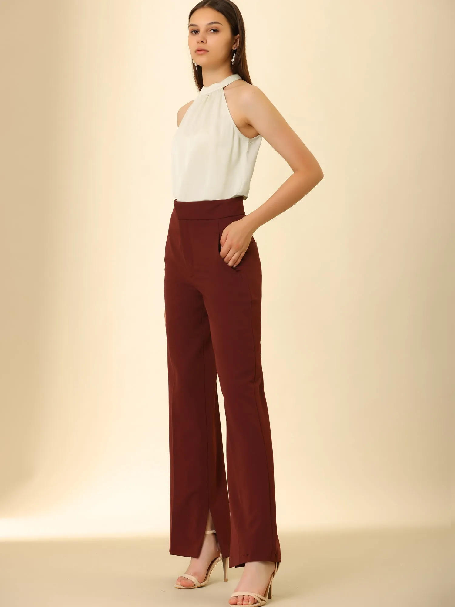 Satin Keyhole Back Sleeveless Halter Tank Tops sold by Allegra K product image thumbnail 2