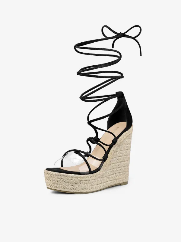 Women's Platform Espadrilles Wedge Heel Transparent Straps Sandals sold by Allegra K