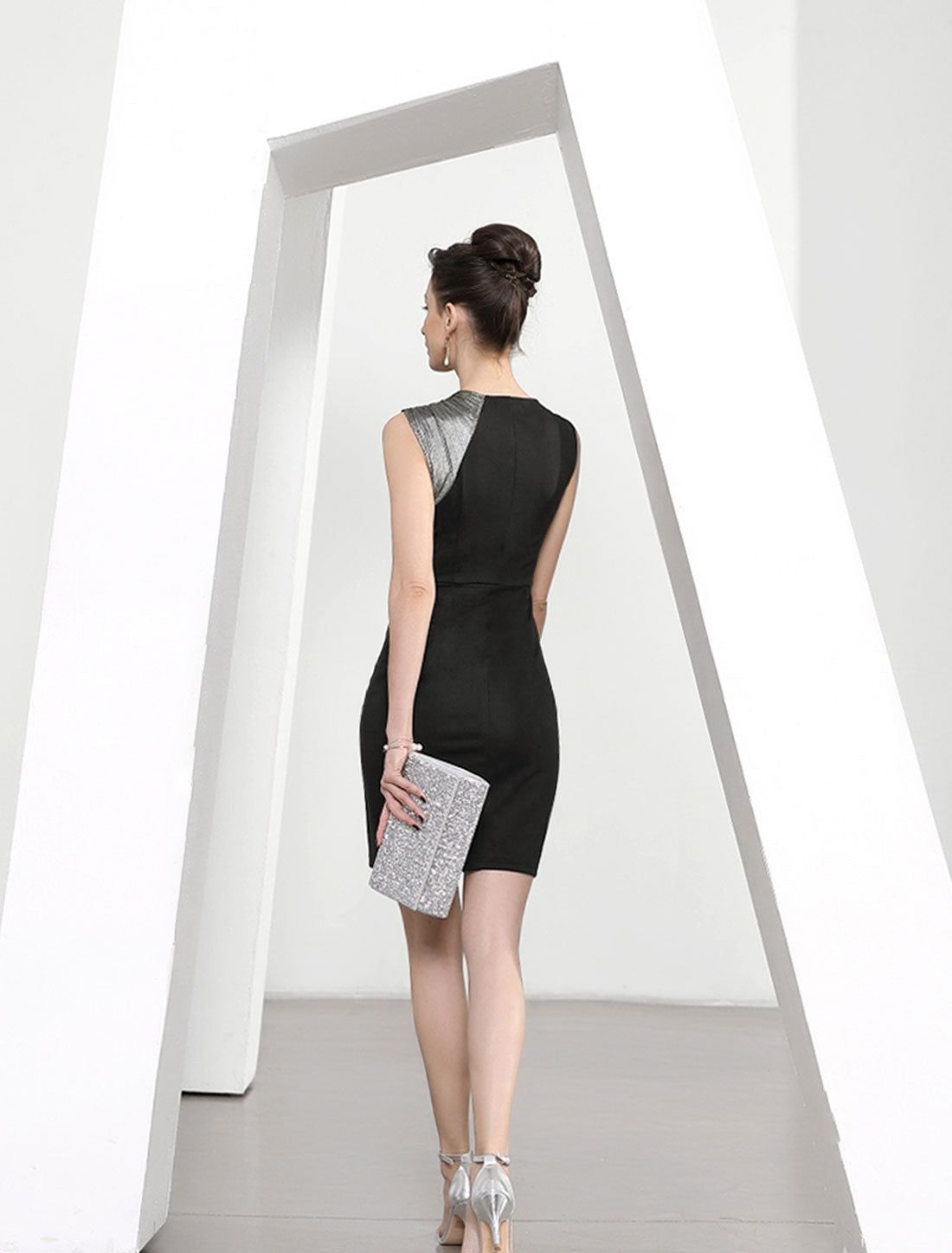 Sleeveless Metallic Shiny Ruched Stretchy Bodycon Sheath Dress sold by Allegra K product image thumbnail 4