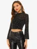 Mesh Crop Top Stars Pattern Glitter Sheer See Through Blouse sold by Allegra K