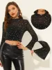 Mesh Crop Top Stars Pattern Glitter Sheer See Through Blouse sold by Allegra K