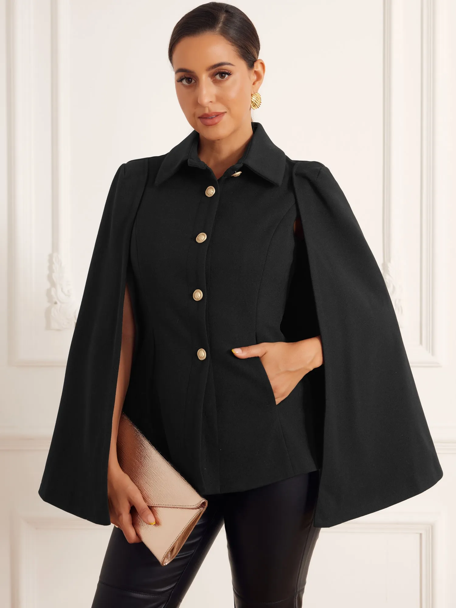 Split Sleeve Button Front Cape Coat Shawl Jackets sold by Allegra K