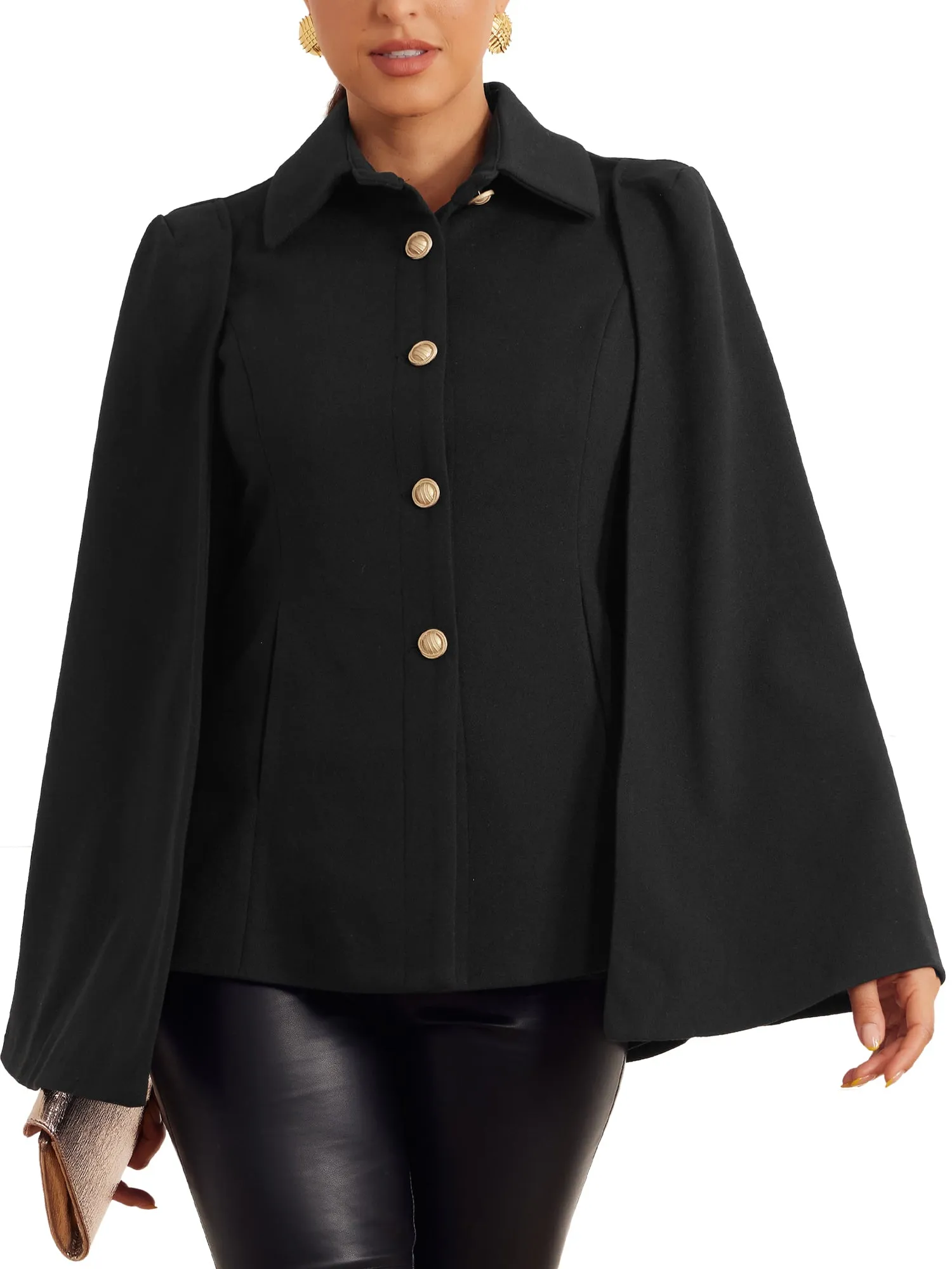 Split Sleeve Button Front Cape Coat Shawl Jackets sold by Allegra K product image thumbnail 5