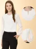 Chiffon Blouse Vintage Crew Neck Puff Long Sleeve Swiss Dots Top sold by Allegra K