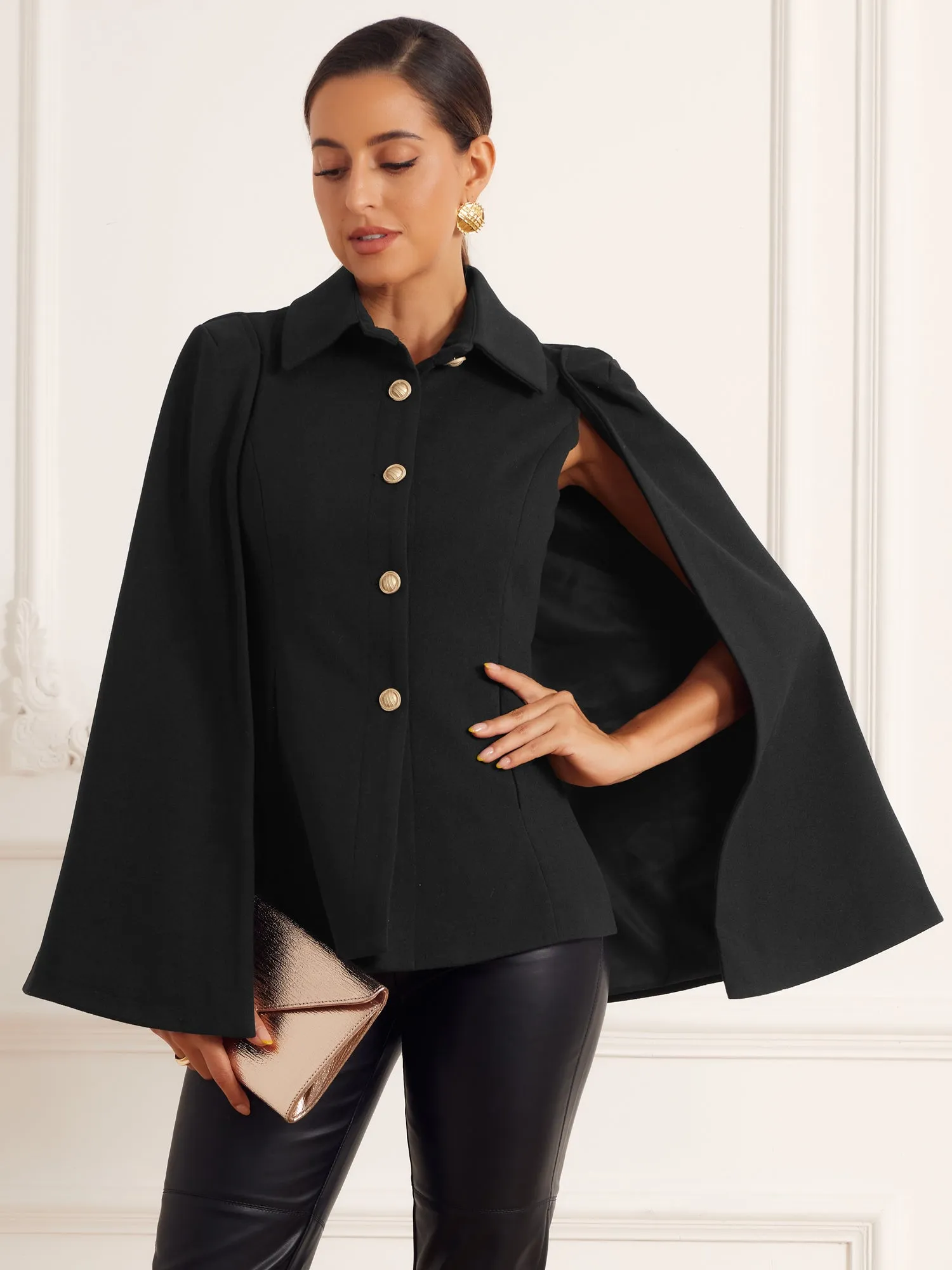 Split Sleeve Button Front Cape Coat Shawl Jackets sold by Allegra K product image thumbnail 2