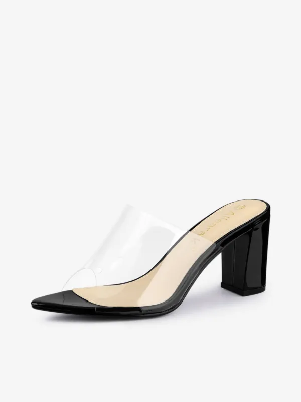 Clear Chunky Heel Slides Sandals Mules sold by Allegra K