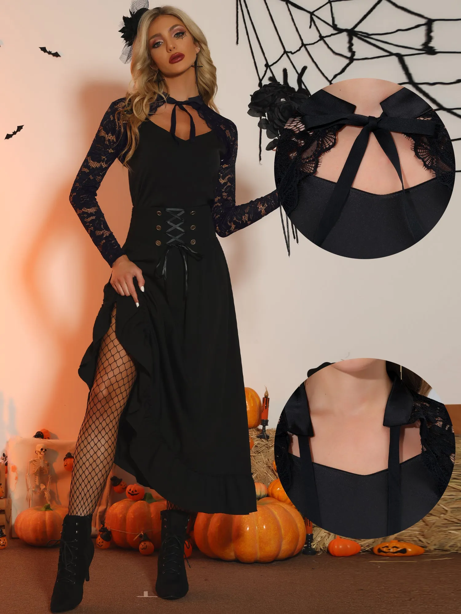 Lace Bolero Shrug Stand Collar Crop Gothic Top sold by Allegra K product image thumbnail 2