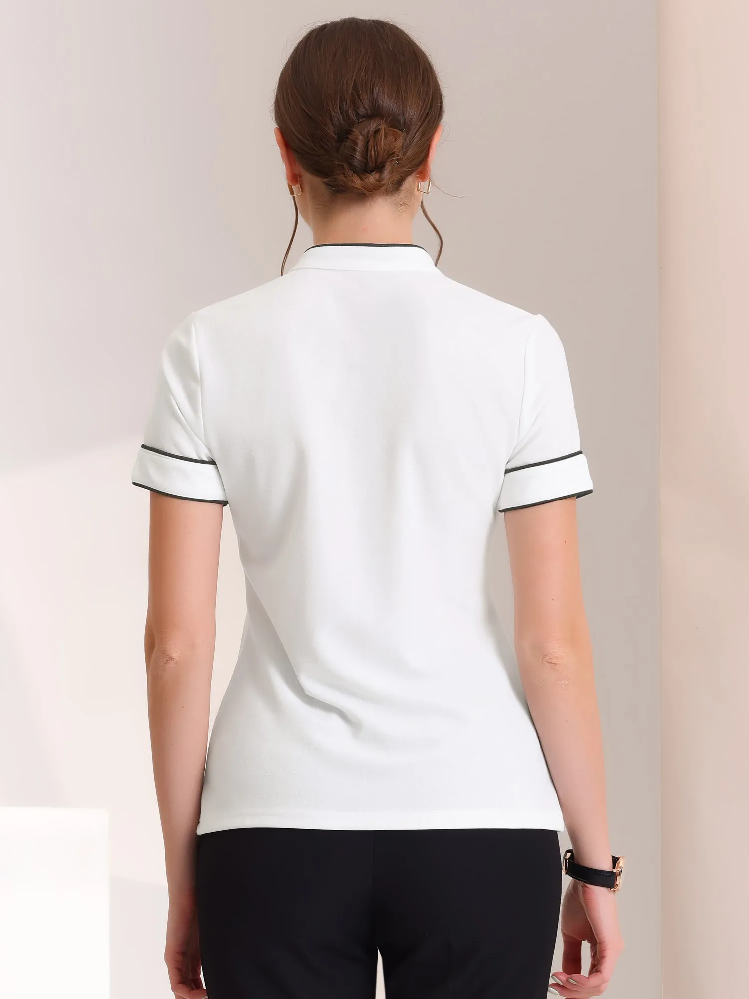 Office Blouse Short Sleeve Cutout Contrast Binding Tie Work Tops sold by Allegra K product image thumbnail 3