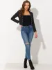 Open Front Collarless Button Decor Washed Cropped Denim Jacket sold by Allegra K