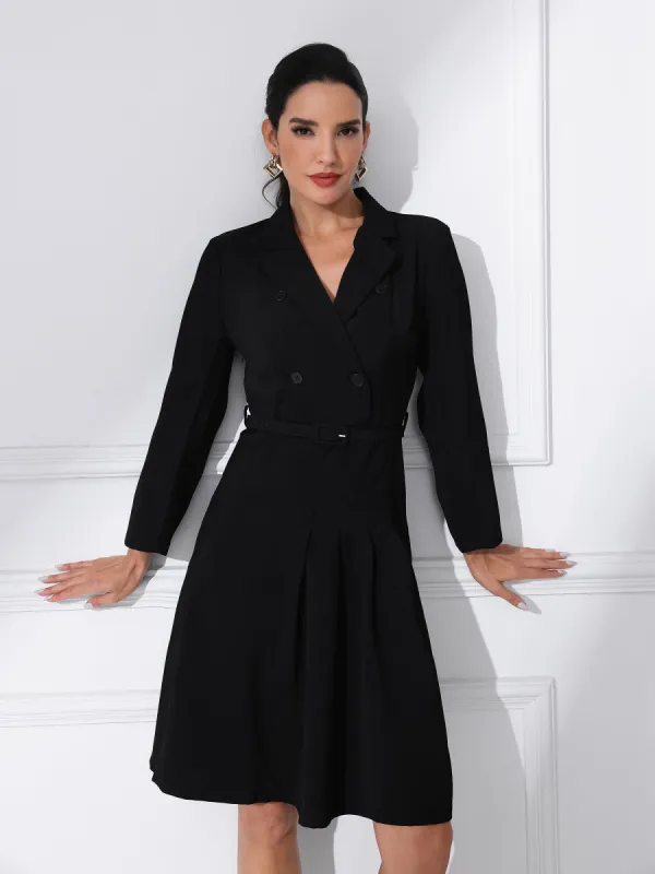 Work Elegant Notched Collar Belted Pleated Button Blazer Dress sold by Allegra K