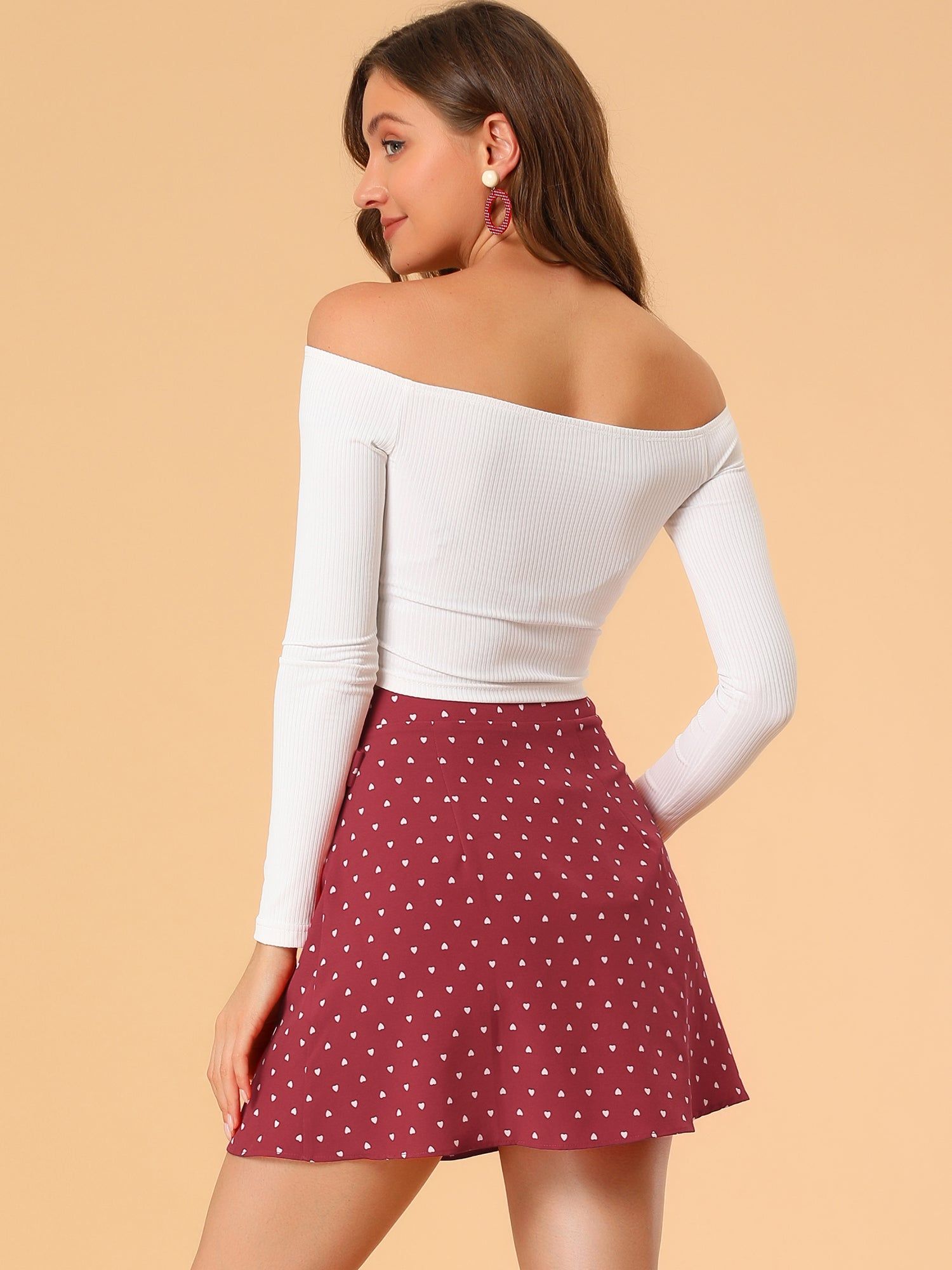 Asymmetrical Bow Tie Waist A-Line Heart Printed Wrap Mini Skirt sold by Allegra K product image thumbnail 4