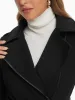 Collar Zipper Belted A-Line Winter Overcoat Long Coat sold by Allegra K
