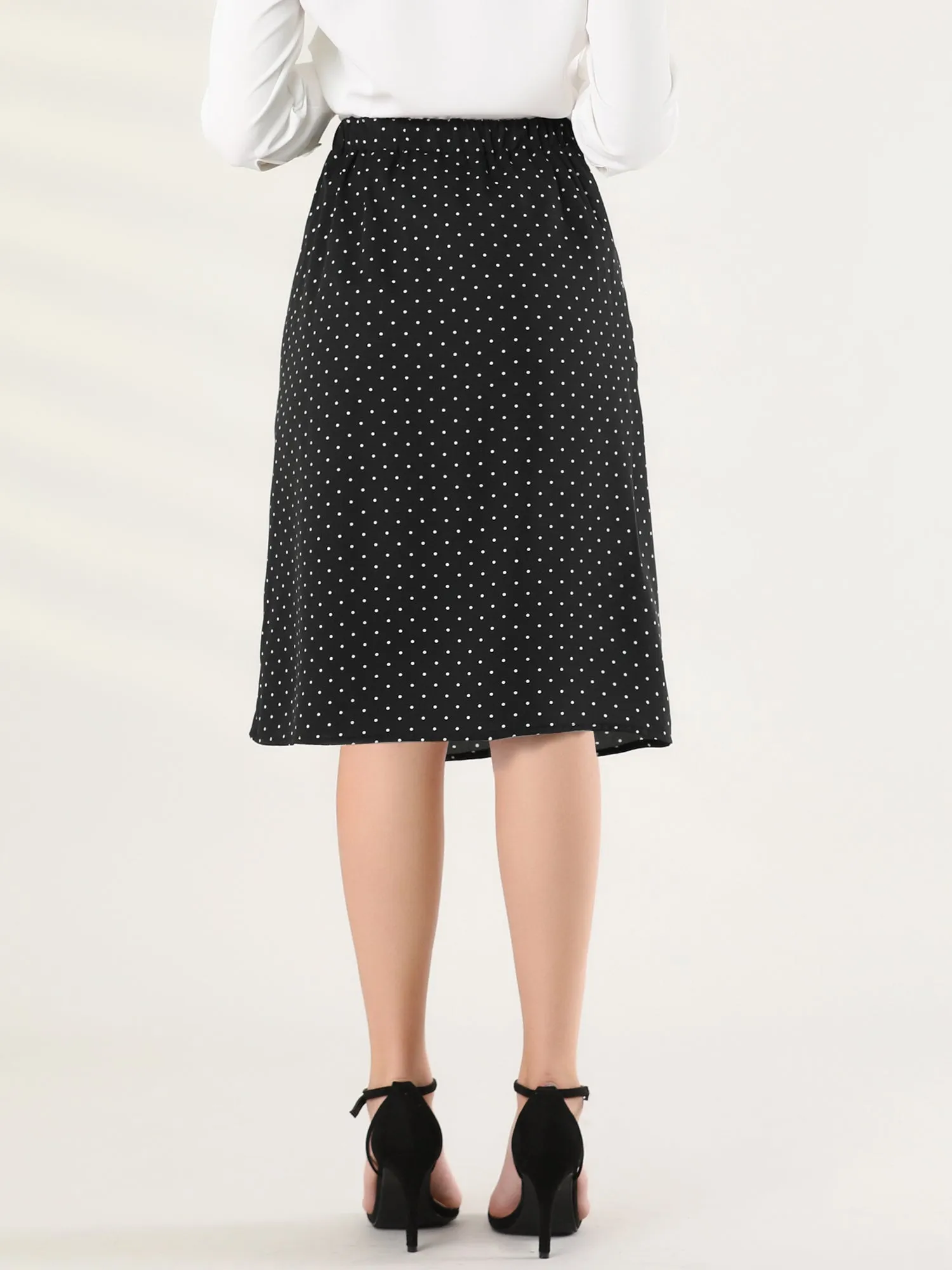 Pleated Front Split Elastic Back Work Office Polka Dots Skirt sold by Allegra K product image thumbnail 4