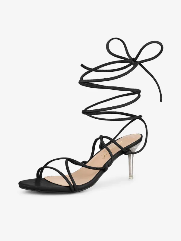 Women's Lace Up Open Toe Strappy Stiletto Heels Sandals sold by Allegra K