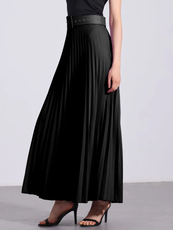 Flowy Pleated Elastic High Waist Belted Swing A-line Maxi Skirt sold by Allegra K