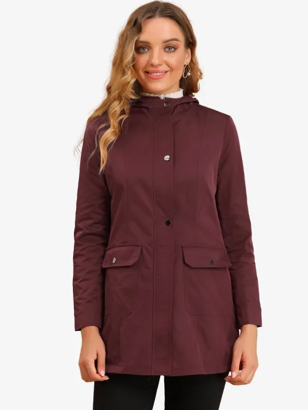 Hooded Cargo Long Sleeve Outdoor Windbreaker Long Jacket sold by Allegra K