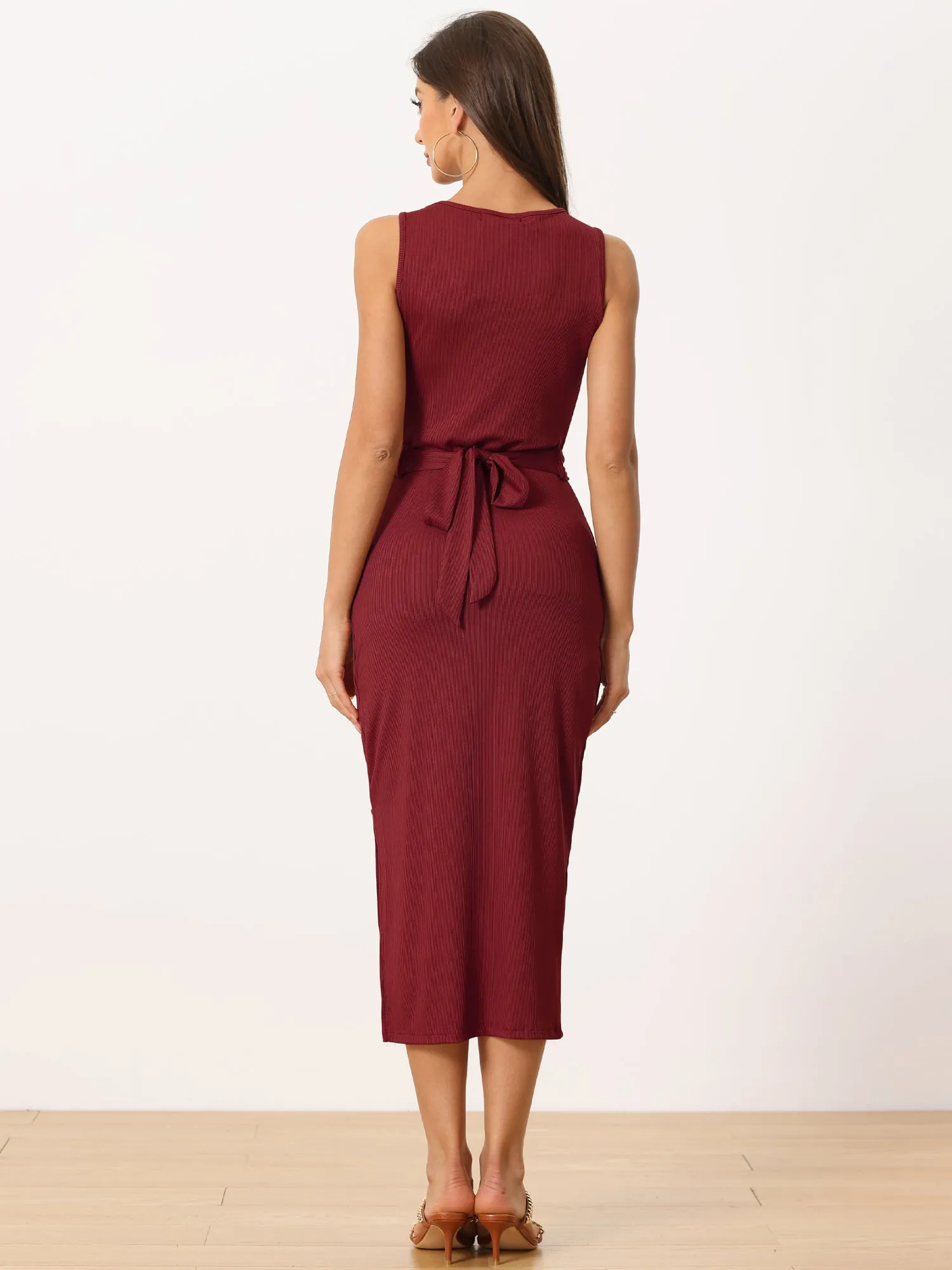 Women's Casual Sleeveless Crisscross Waist Bodycon Midi Dress sold by Allegra K product image thumbnail 3