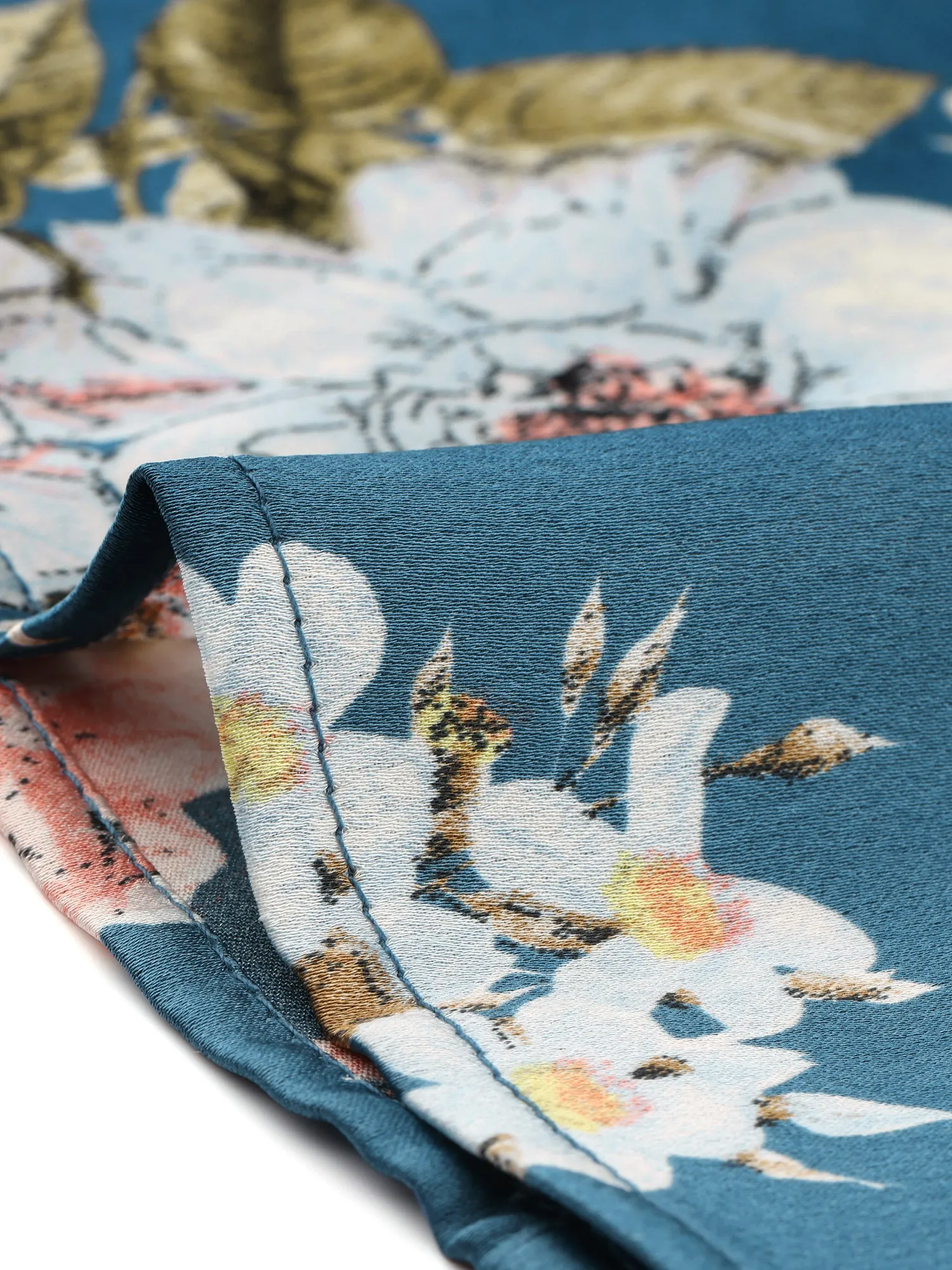 Floral Blouse V Neck Long Sleeve Satin Button Down Shirt sold by Allegra K product image thumbnail 4