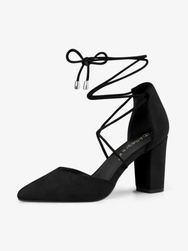 Pointed Toe Chunky Heel Lace Up Sandals Pumps sold by Allegra K