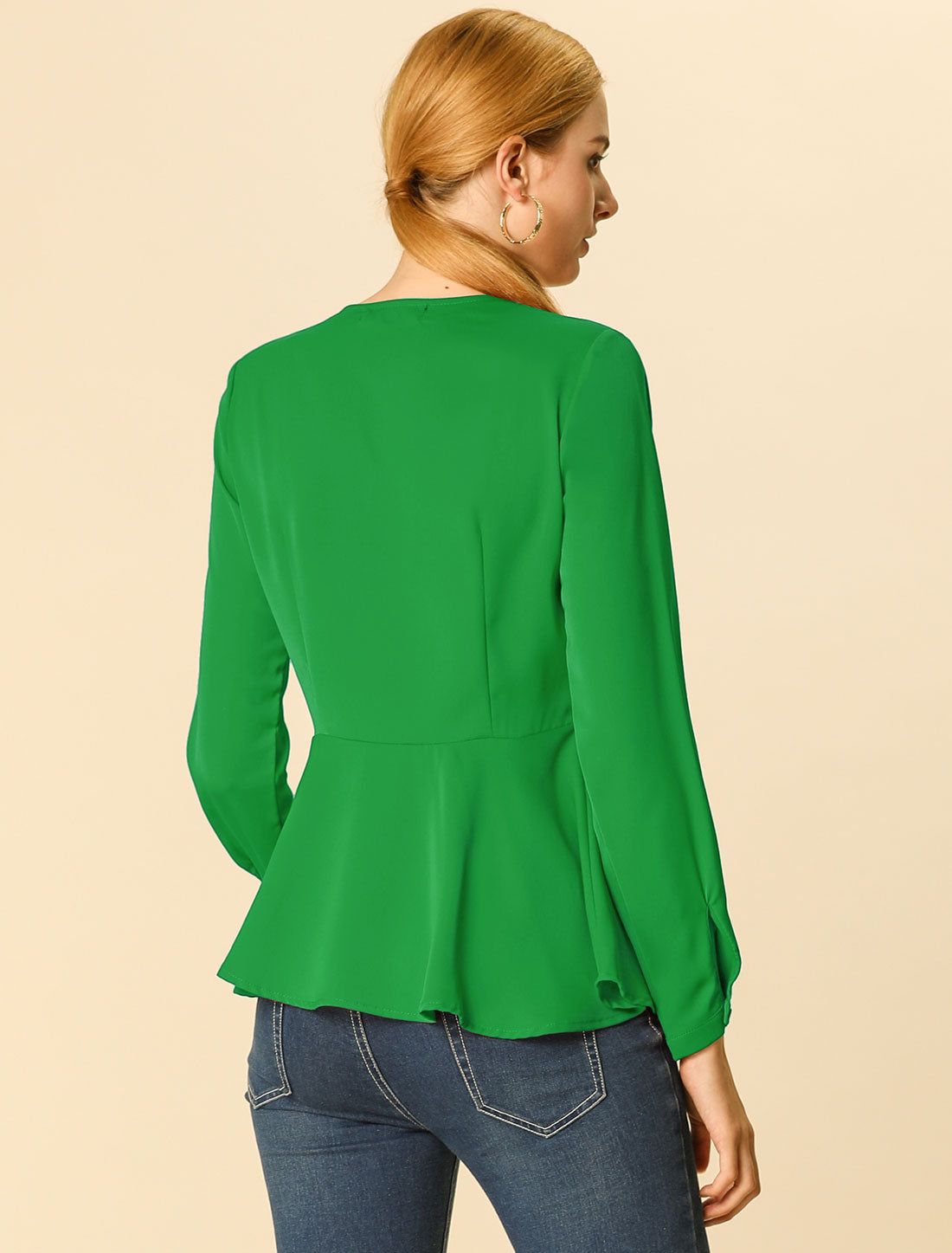 Elegant Peplum Blouse V Neck Button Closure Long Sleeve Top sold by Allegra K product image thumbnail 4