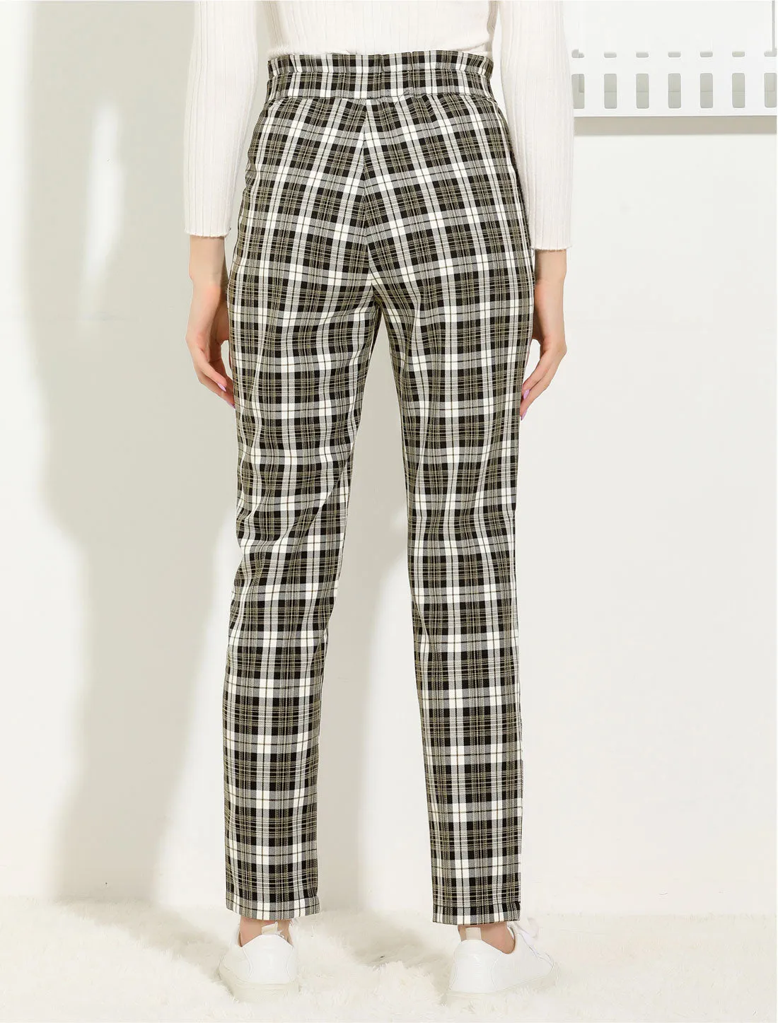 Plaid Work Ankle Pants Tartan Check Elastic High Waist Trousers sold by Allegra K product image thumbnail 2