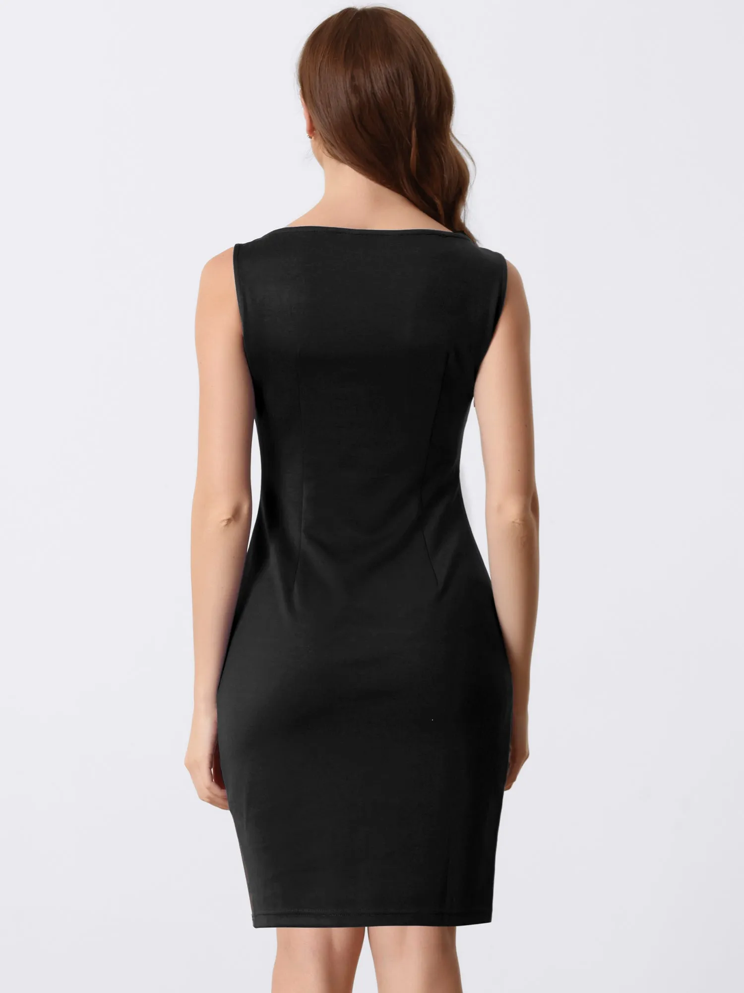 Sleeveless Sheath Boat Neck Casual Office Solid Midi Dress sold by Allegra K product image thumbnail 3